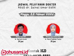Pengumuman Jadwal Pelayanan Dokter RSUD Zainal Umar Sidiki (ZUS) Minggu, 22 Februari 2026