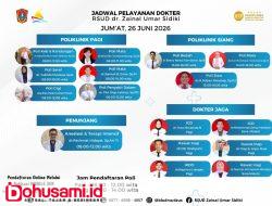 RSUD dr. Zainal Umar Sidiki Mengumumkan Jadwal Pelayanan Dokter untuk Jum’at, 26 Juni 2026