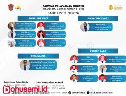 RSUD dr. Zainal Umar Sidiki Merilis Jadwal Pelayanan Dokter untuk Hari Sabtu, 27 Juni 2026