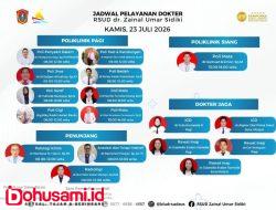 RSUD dr. Zainal Umar Sidiki Rilis Jadwal Dokter Spesialis untuk Kamis, 23 Juli 2026