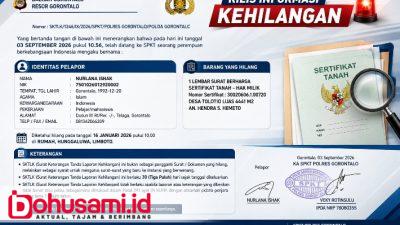 Warga Limboto Kehilangan Sertifikat Tanah, Laporkan Ke SPKT Polres Gorontalo