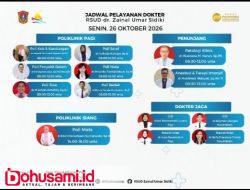 Jadwal Pelayanan Dokter RSUD dr. Zainal Umar Sidiki untuk Senin, 26 Oktober 2026